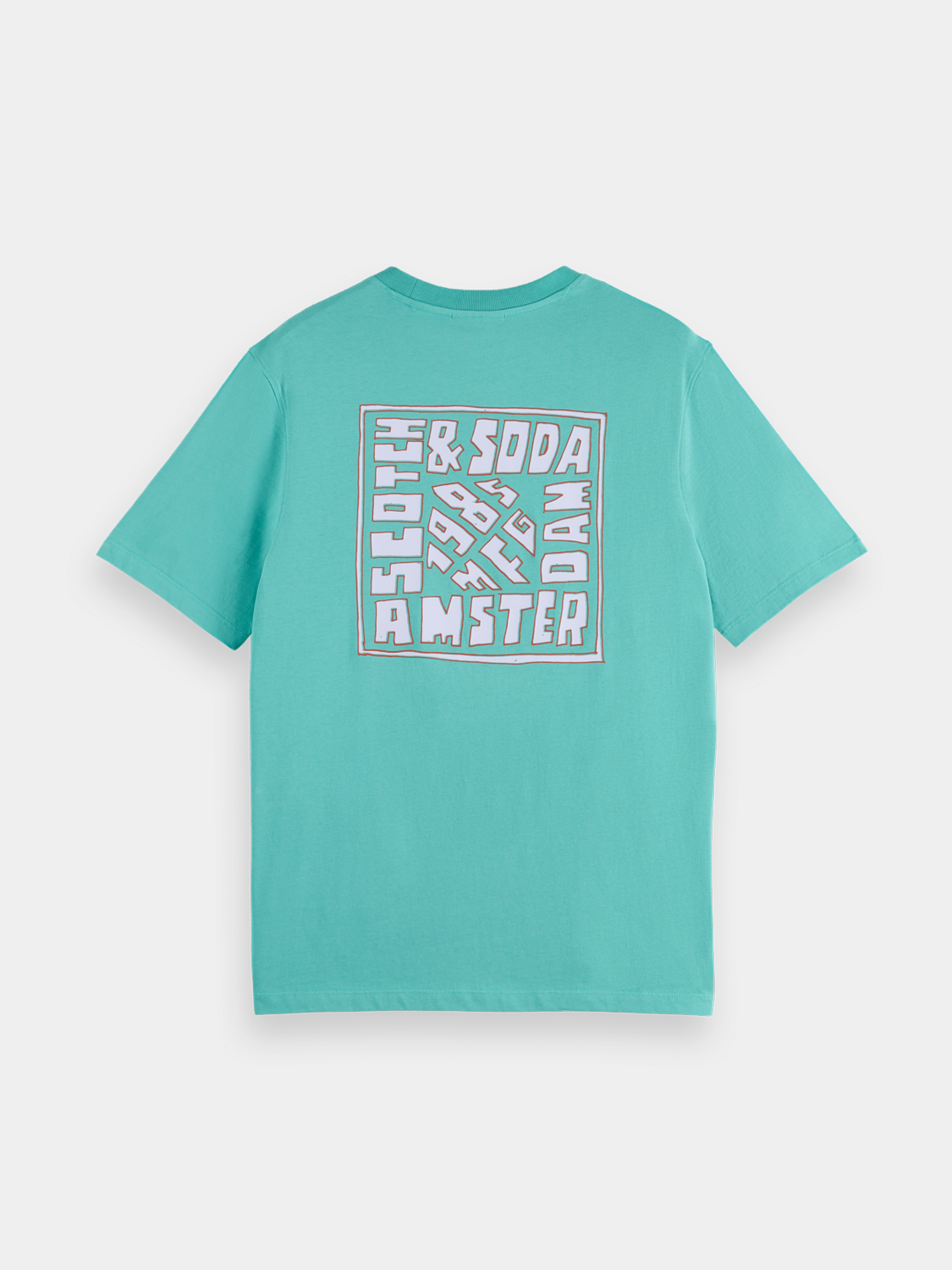 Black short-sleeve Scotch & Soda artwork T-shirt with colorful graphic design on the front.