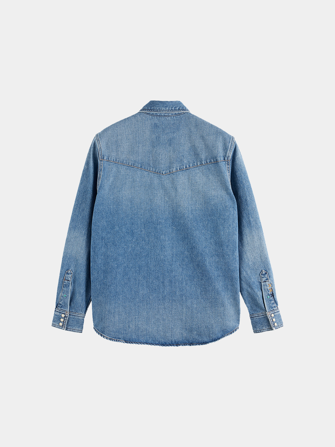 Washed denim long-sleeve shirt by Scotch & Soda featuring a classic fit and casual style, shown in a dark blue wash.
