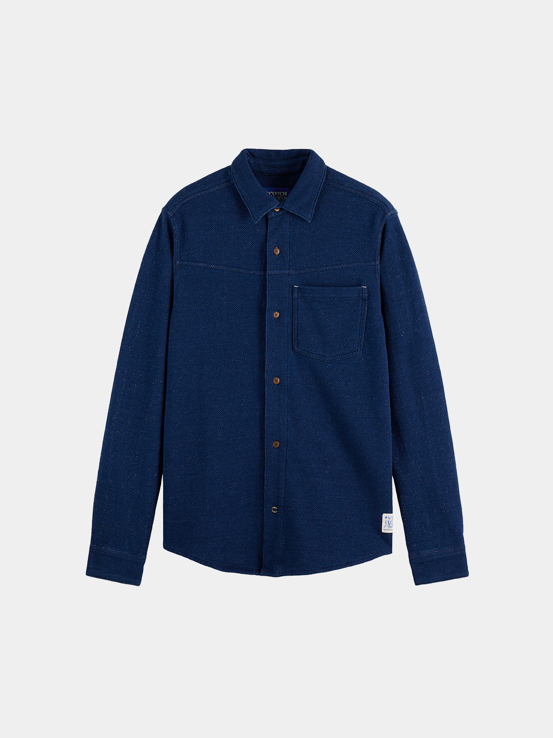 Long-sleeve washed indigo shirt by Scotch & Soda, featuring a casual fit and classic button-down design.