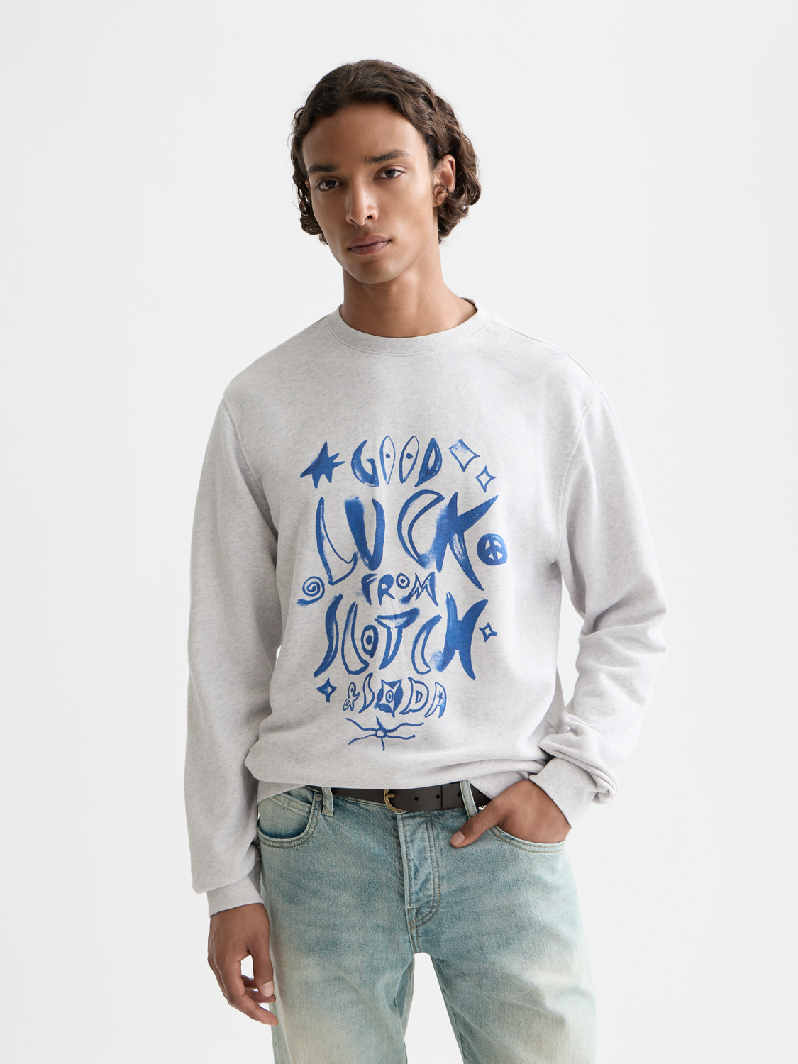 Scotch & Soda artwork sweat in black with colorful graphic print, casual crewneck sweatshirt for men or women.