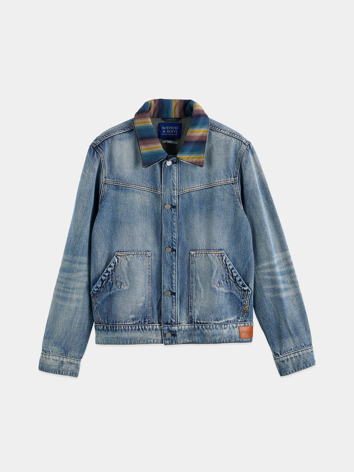 Washed ranch jacket from Scotch & Soda, casual denim-style jacket with distressed finish and button front.