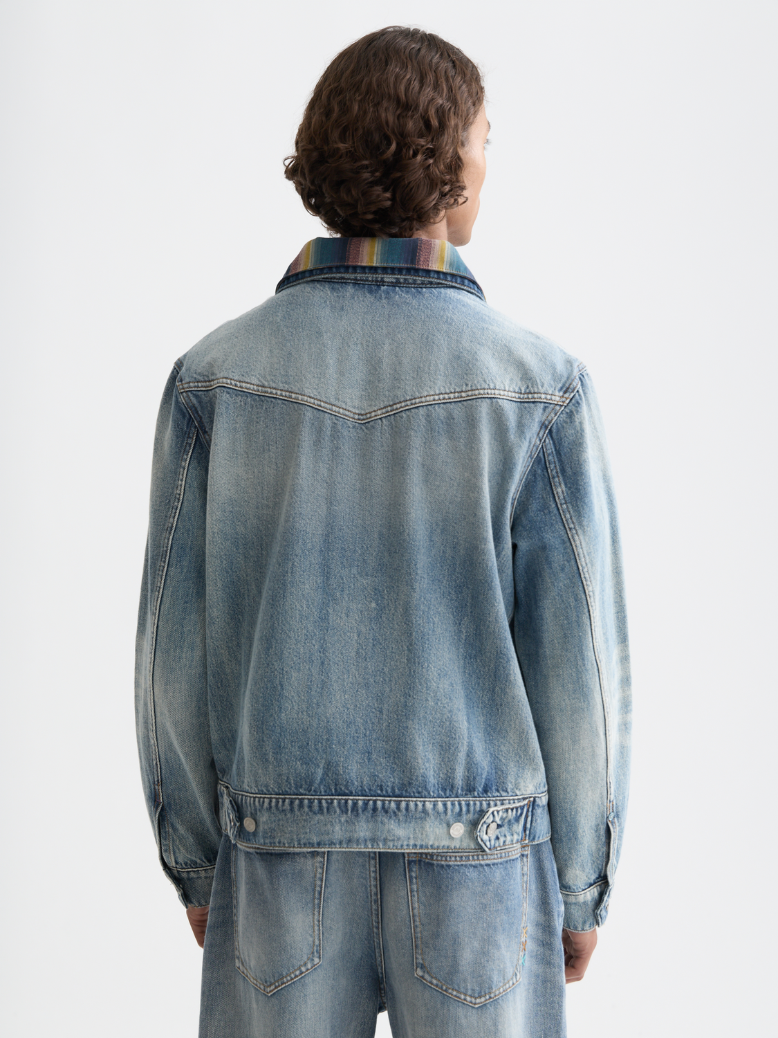 Washed ranch jacket by Scotch & Soda showcasing a casual denim style with back seam details and faded wash finish.