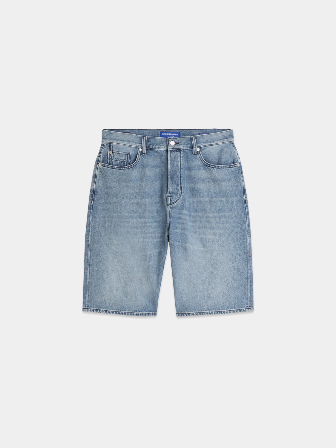 Denim pitch loose-fit shorts by SCOTCH & SODA featuring a casual style and distressed details, displayed on a neutral background.
