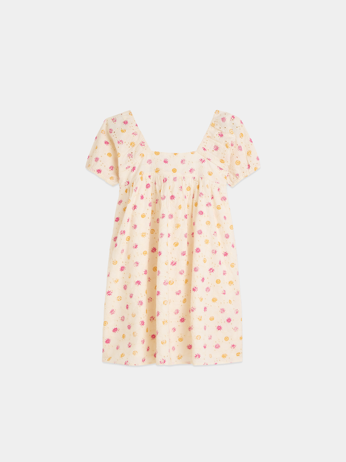 Kids' embroidered printed dress by Scotch & Soda, featuring colorful floral embroidery and playful design for girls.