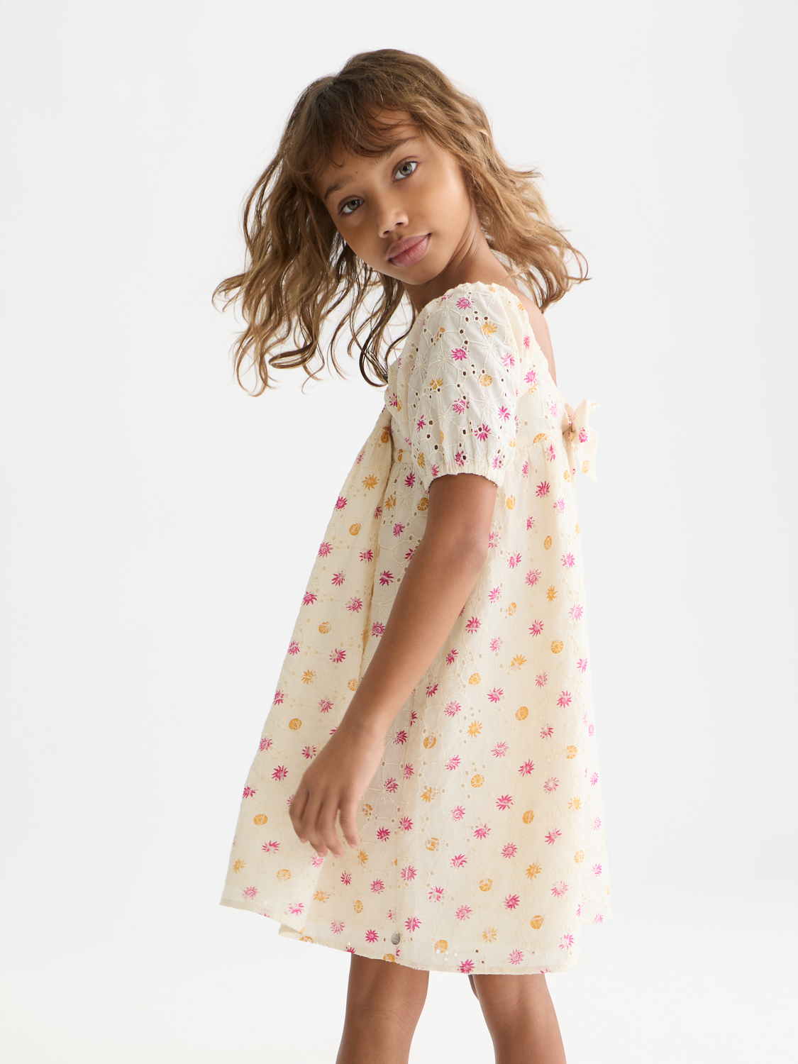 Kids embroidered printed dress by Scotch & Soda, featuring colorful floral embroidery and playful pattern, perfect for young girls.