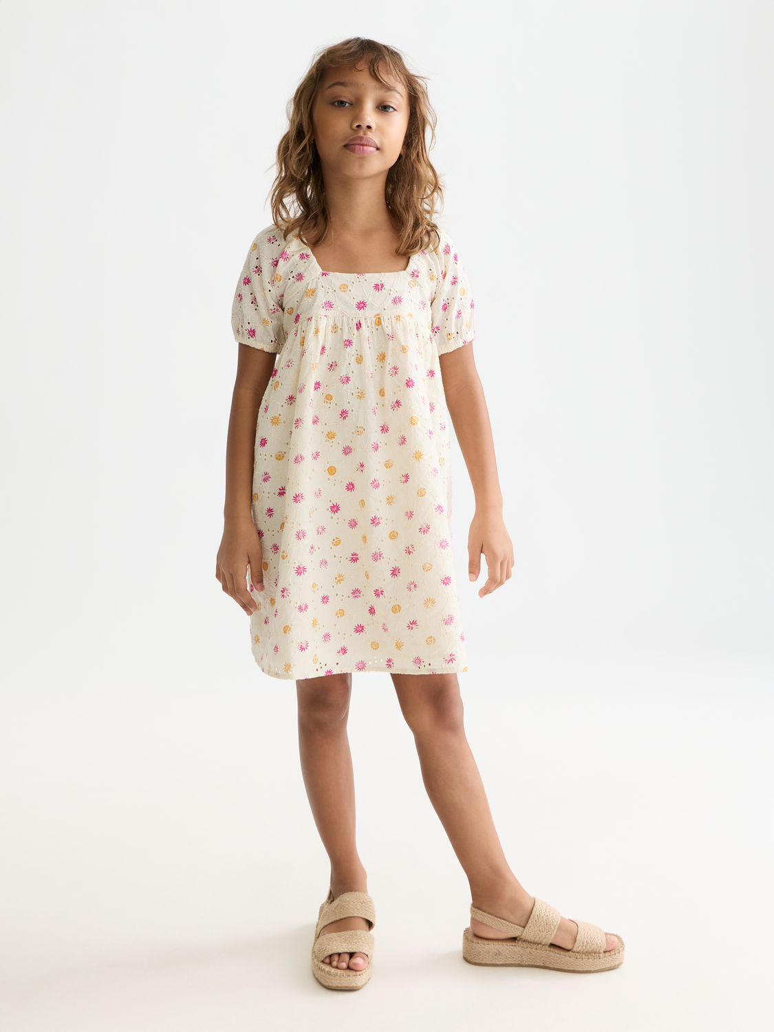 Kids embroidered printed dress by Scotch & Soda, featuring colorful floral embroidery and a playful design.