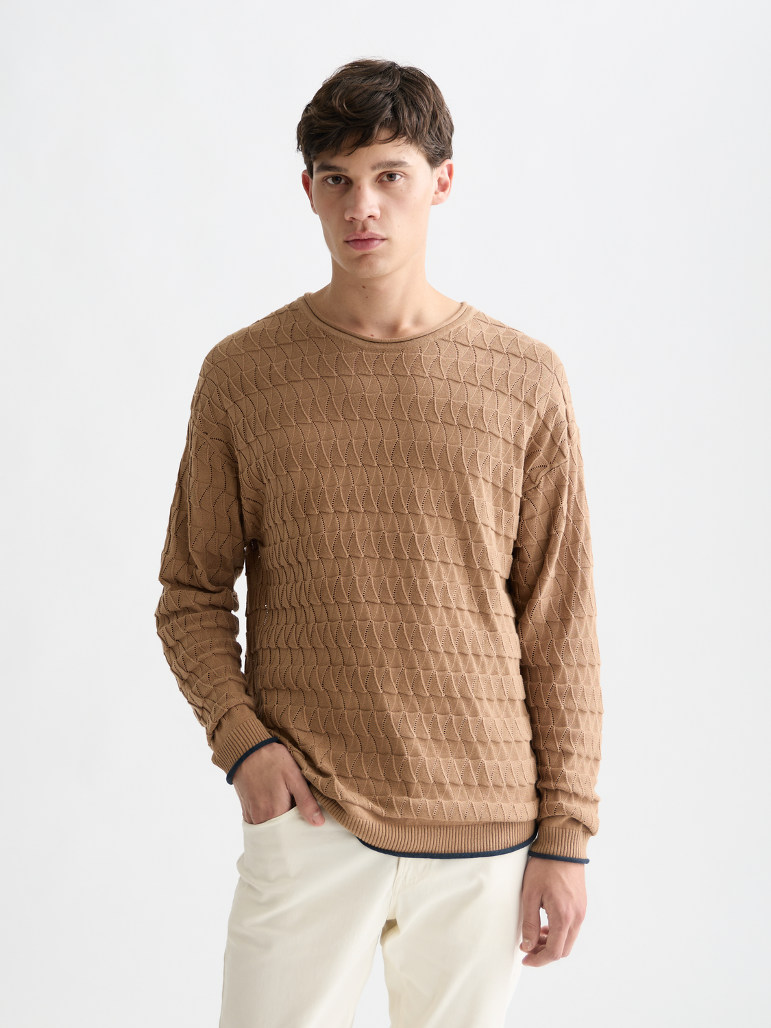 Pointelle knit pullover by Scotch & Soda, featuring delicate openwork patterns in soft, cozy knitwear.