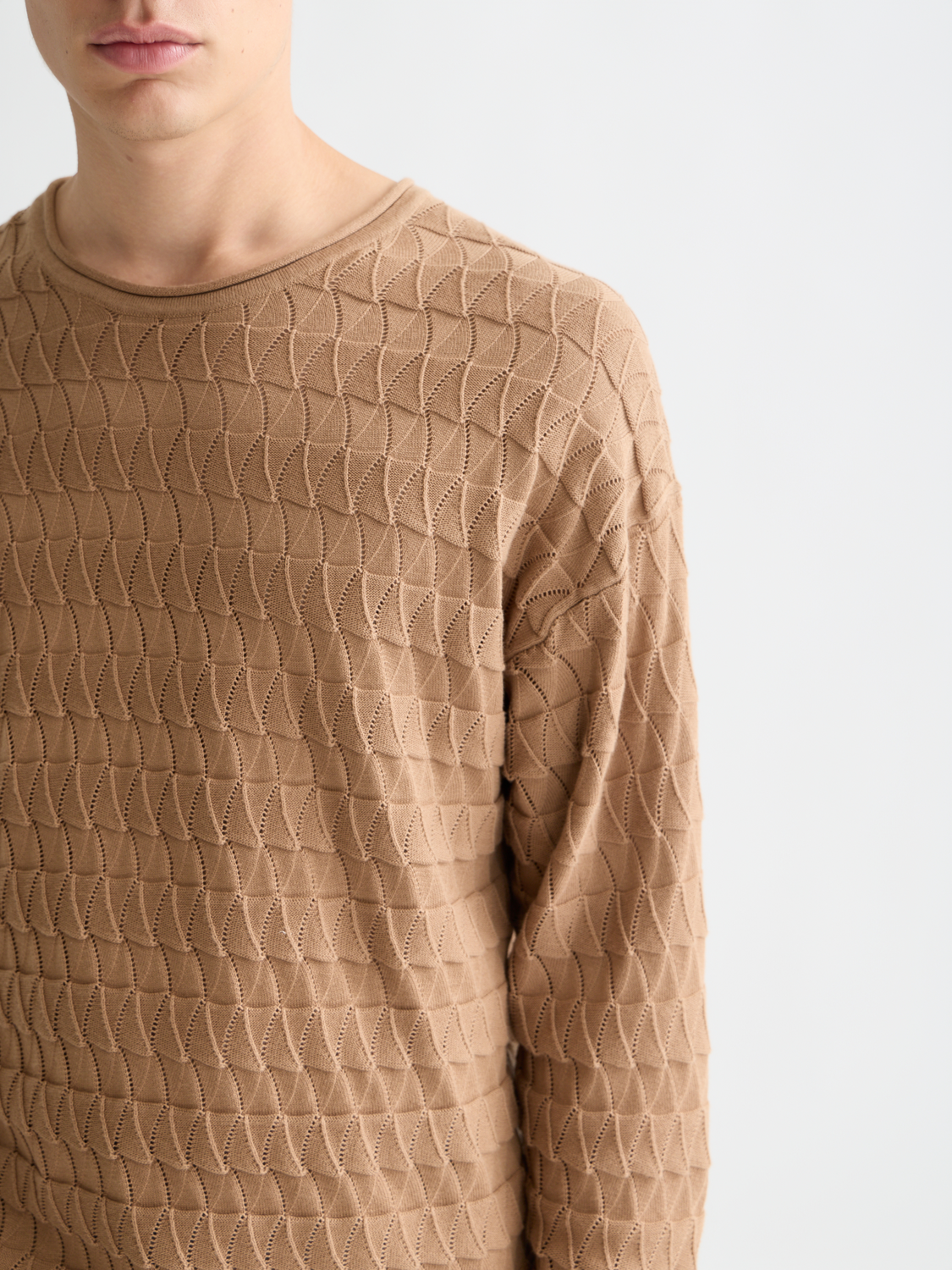 Light gray Pointelle knit pullover by Scotch & Soda featuring delicate openwork patterns and a relaxed fit.
