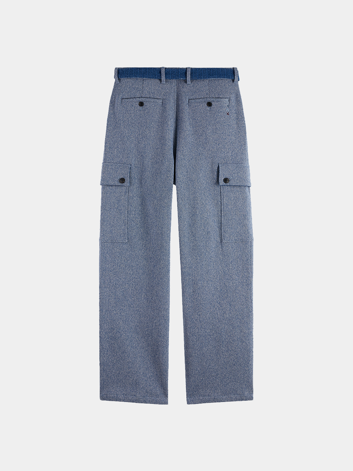 Loose straight-fit cargo pants from Scotch & Soda, showing back view with multiple pockets and relaxed fit in dark fabric.