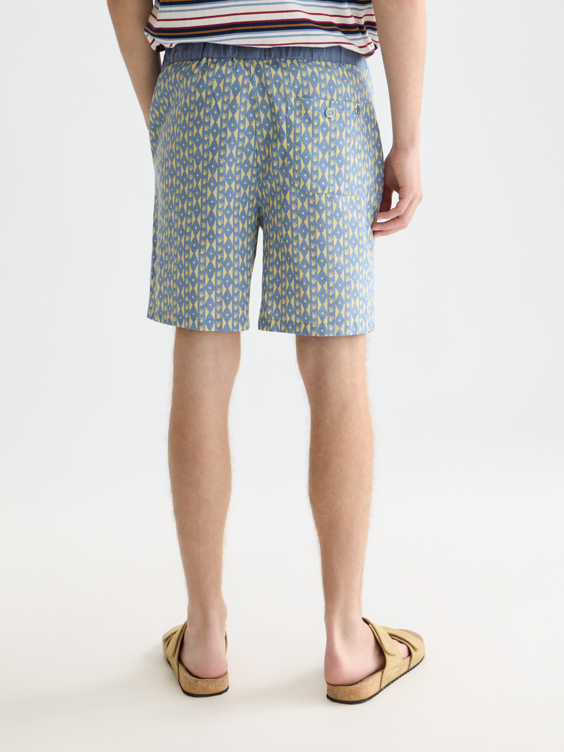 SCOTCH & SODA printed shorts with colorful floral pattern, back view showing vibrant design and relaxed fit.