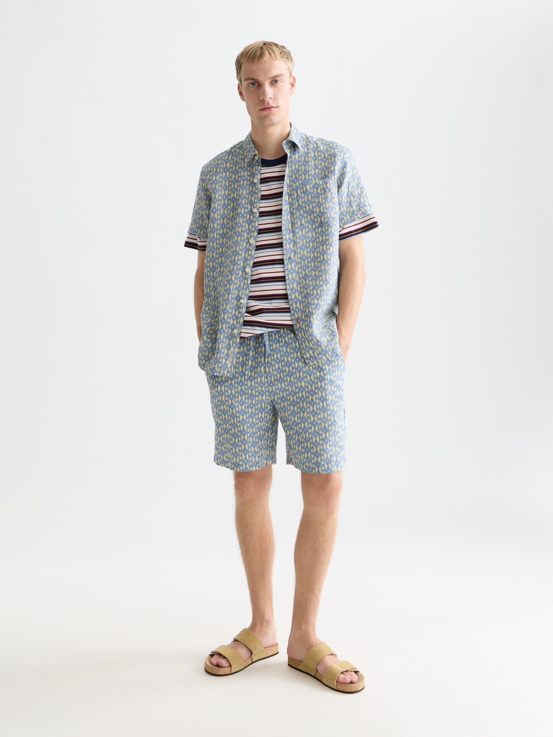 Pair of SCOTCH & SODA Fave printed shorts with colorful floral pattern, displayed flat against a white background.