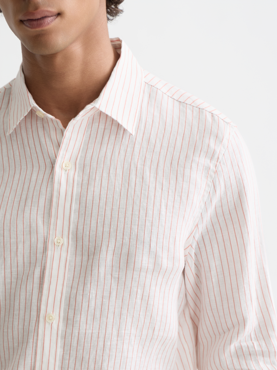 Long sleeve striped linen shirt by Scotch & Soda, featuring a casual fit and classic pattern, perfect for warm weather.
