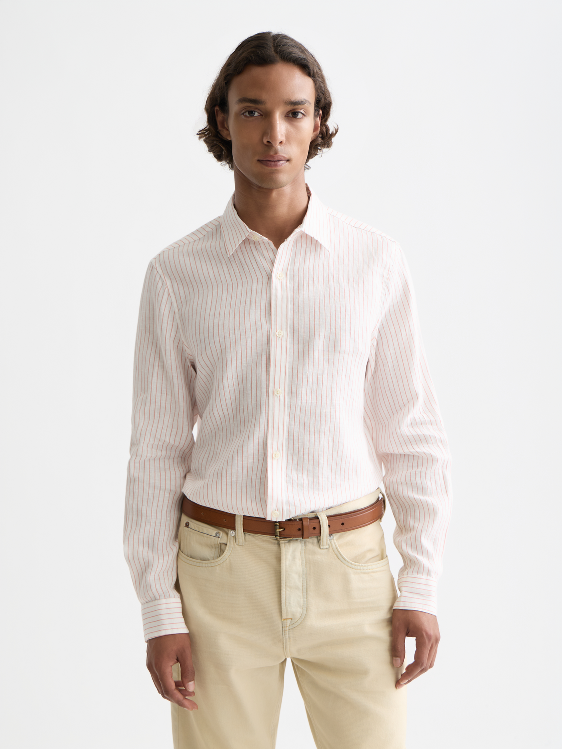 Striped linen long-sleeve shirt by Scotch & Soda, featuring a casual fit and classic stripe pattern.