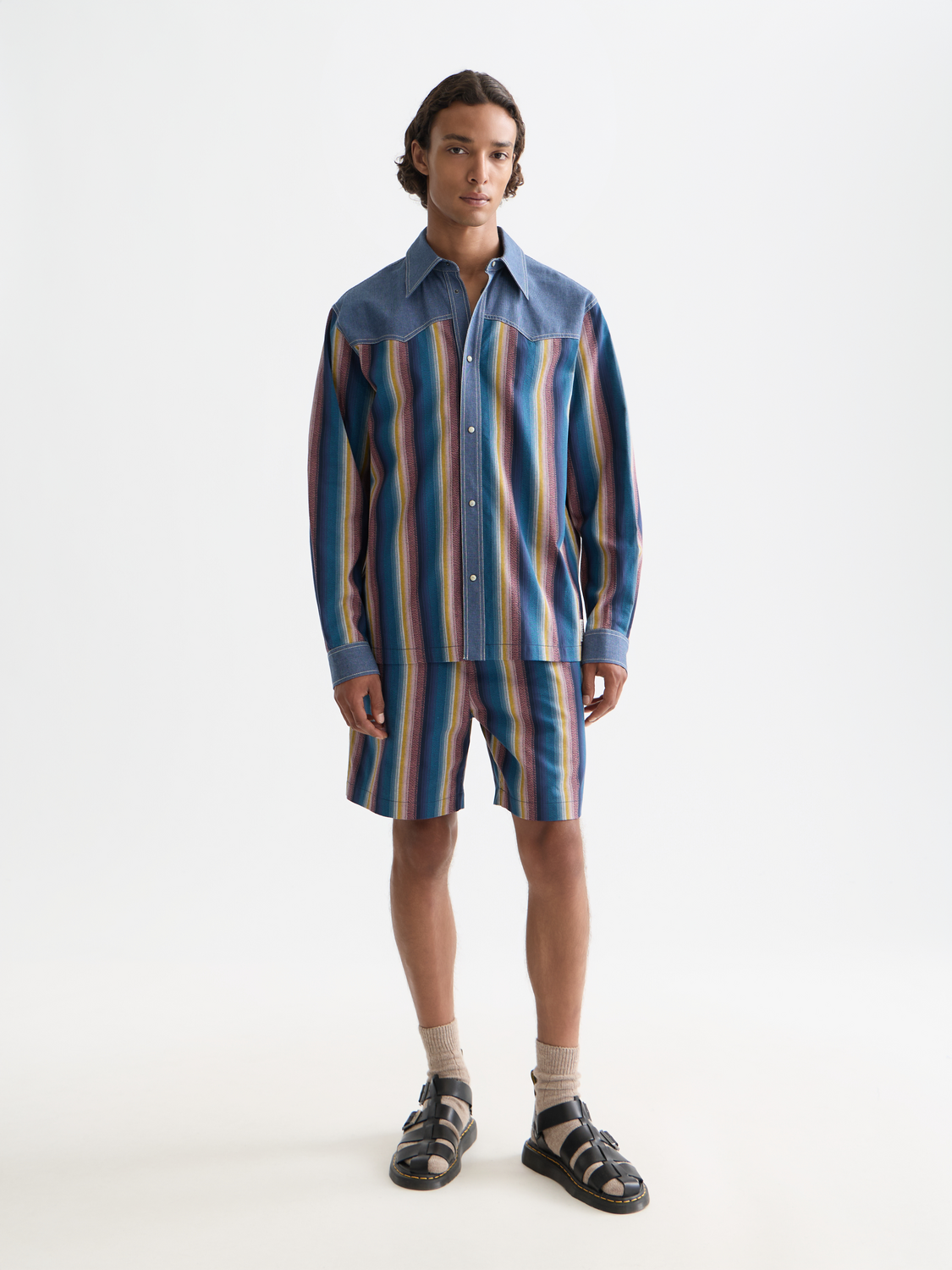 Long-sleeve striped western shirt by Scotch & Soda, featuring a stylish pattern and casual fit, shown on a model.