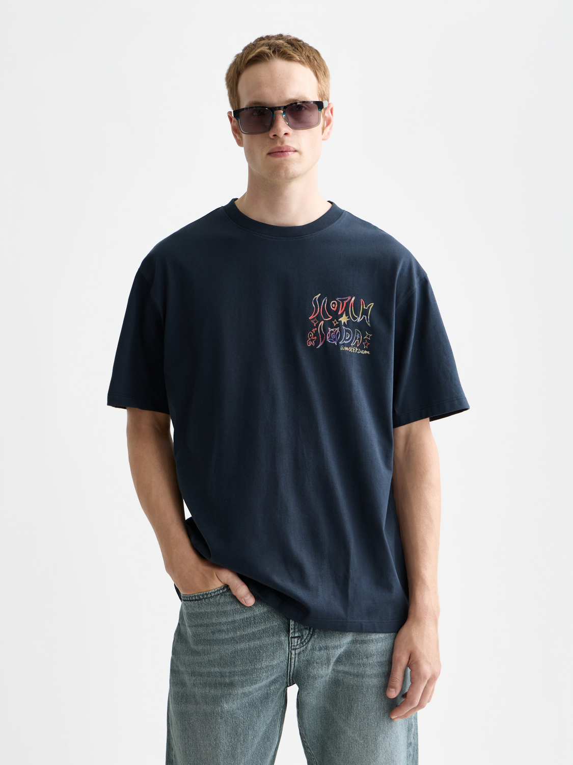 Short sleeve Scotch & SODA artwork T-shirt featuring a colorful graphic design on the front.