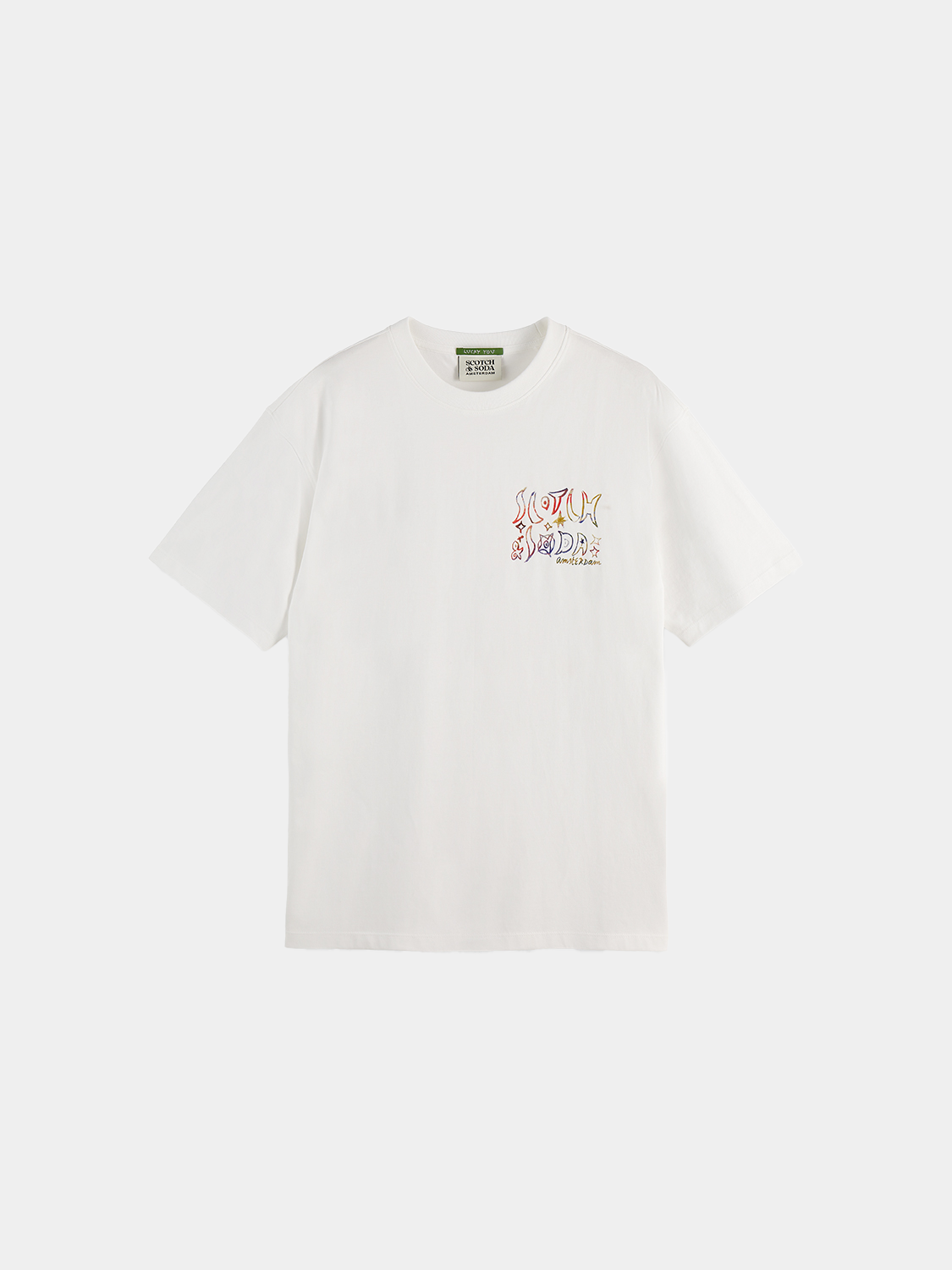 Colorful artwork t-shirt from SCOTCH & SODA featuring short sleeves and artistic print design.