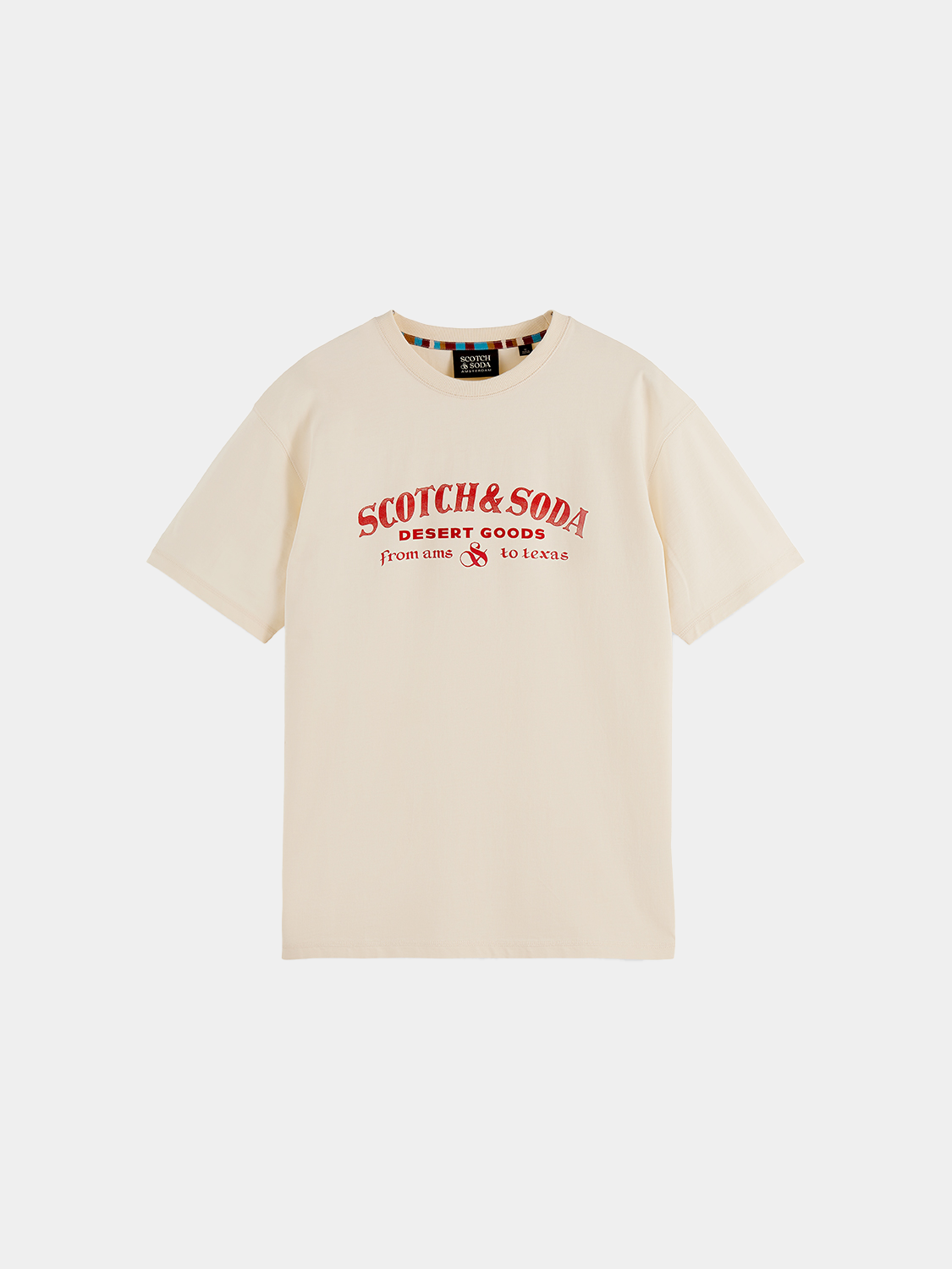 Short-sleeve Scotch & Soda artwork t-shirt featuring colorful graphic print on front, casual fit, and soft cotton fabric.