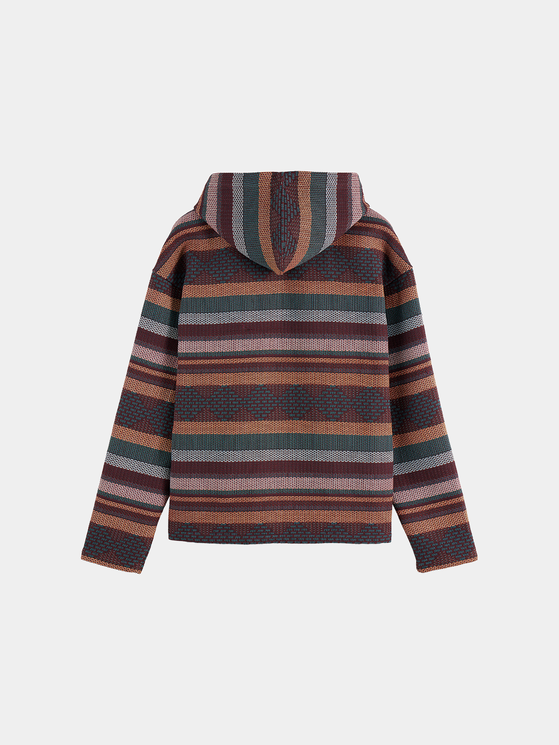 Black Scotch & SODA Jacquard hoodie, a stylish crewneck sweatshirt with intricate woven pattern and soft fabric.
