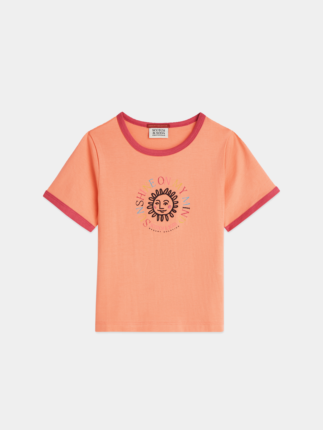 Kids' short sleeve ringer t-shirt by Scotch & Soda with colorful artwork and contrast trim on the collar and sleeves.