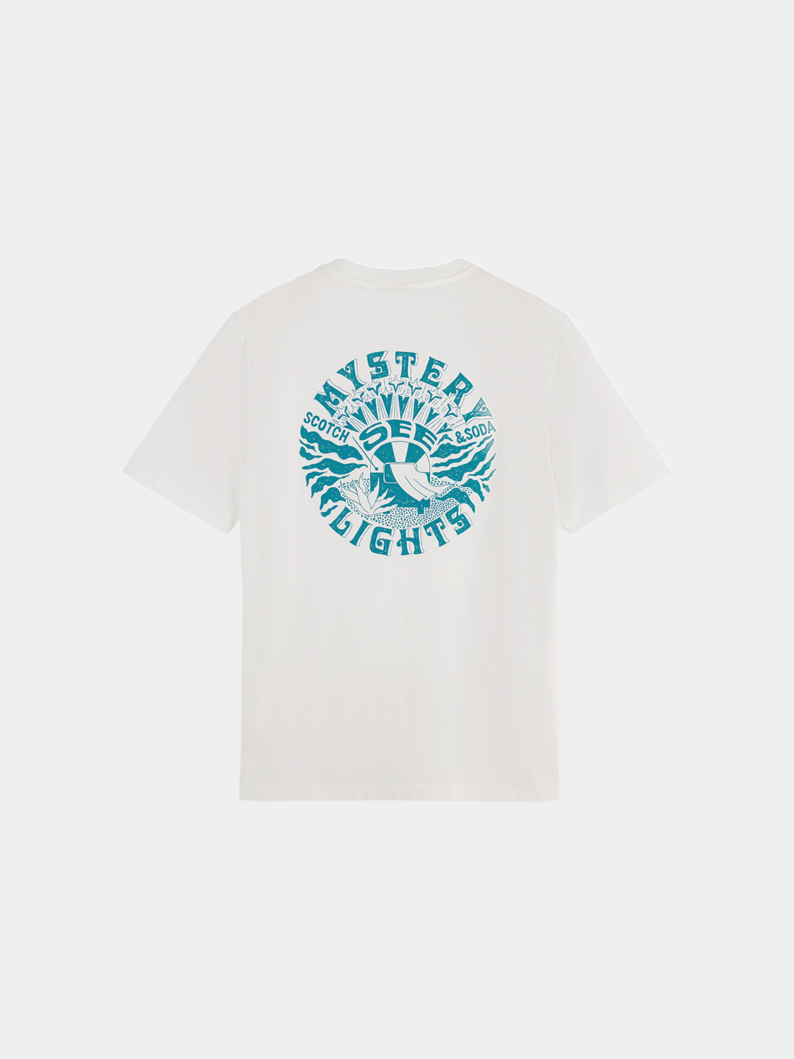 Scotch & Soda artwork short sleeve T-shirt featuring a colorful graphic print on black fabric.