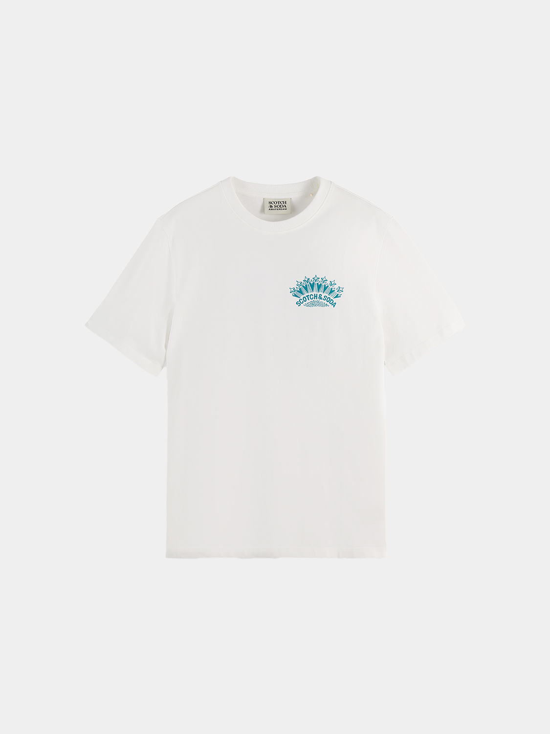 Scotch & Soda short sleeve artwork t-shirt with colorful graphic design on front, casual men's cotton tee.