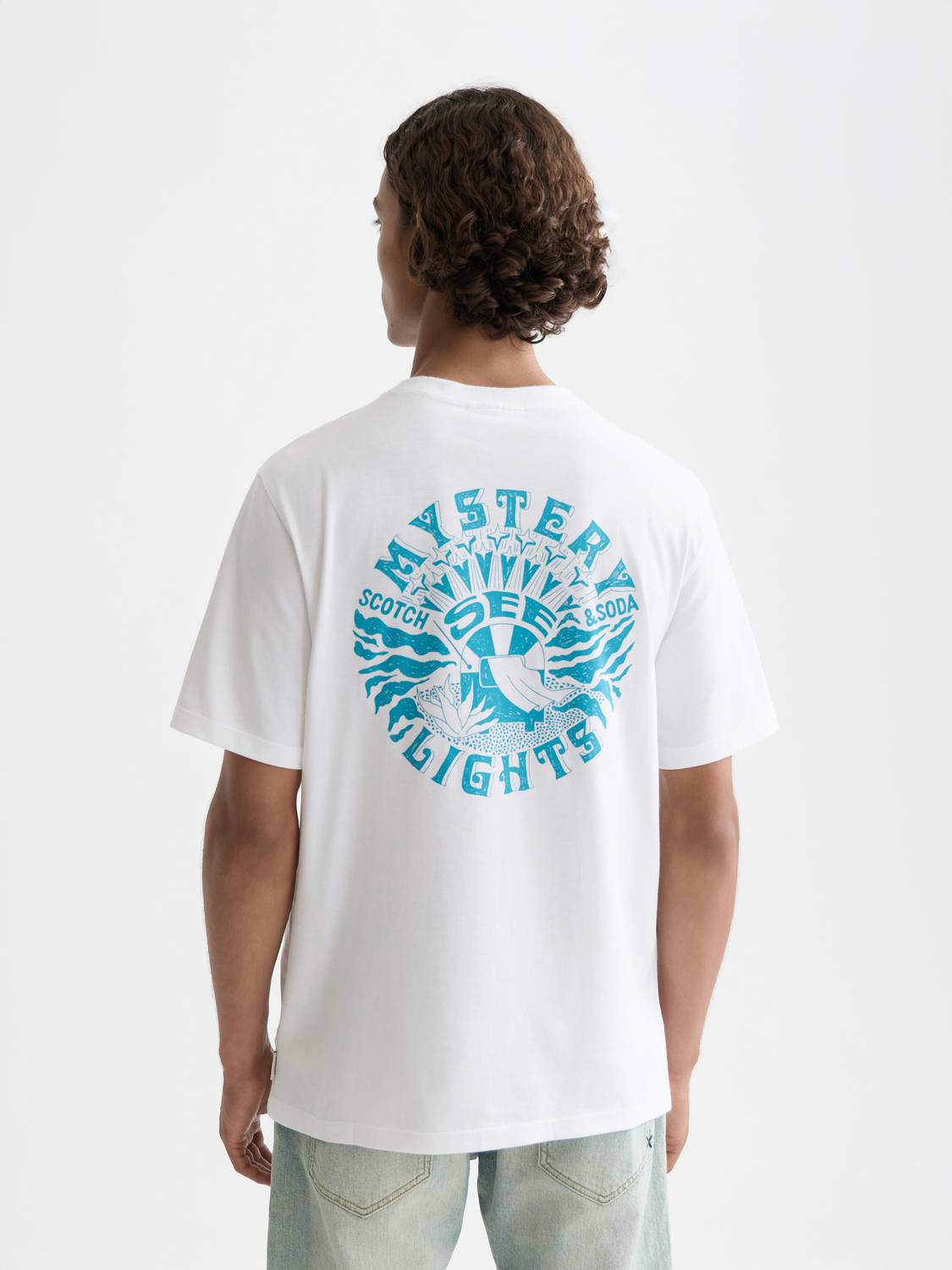 Scotch & Soda short sleeve artwork T-shirt with bold graphic design, black color, and comfortable fit.