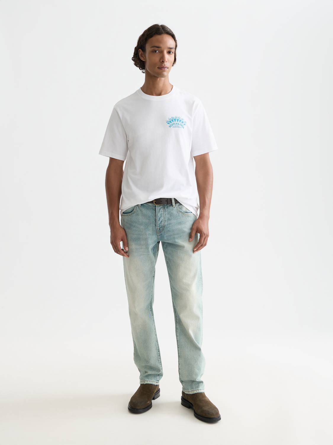 SCOTCH & SODA artwork short sleeve t-shirt with colorful print, casual men's clothing, front view image.
