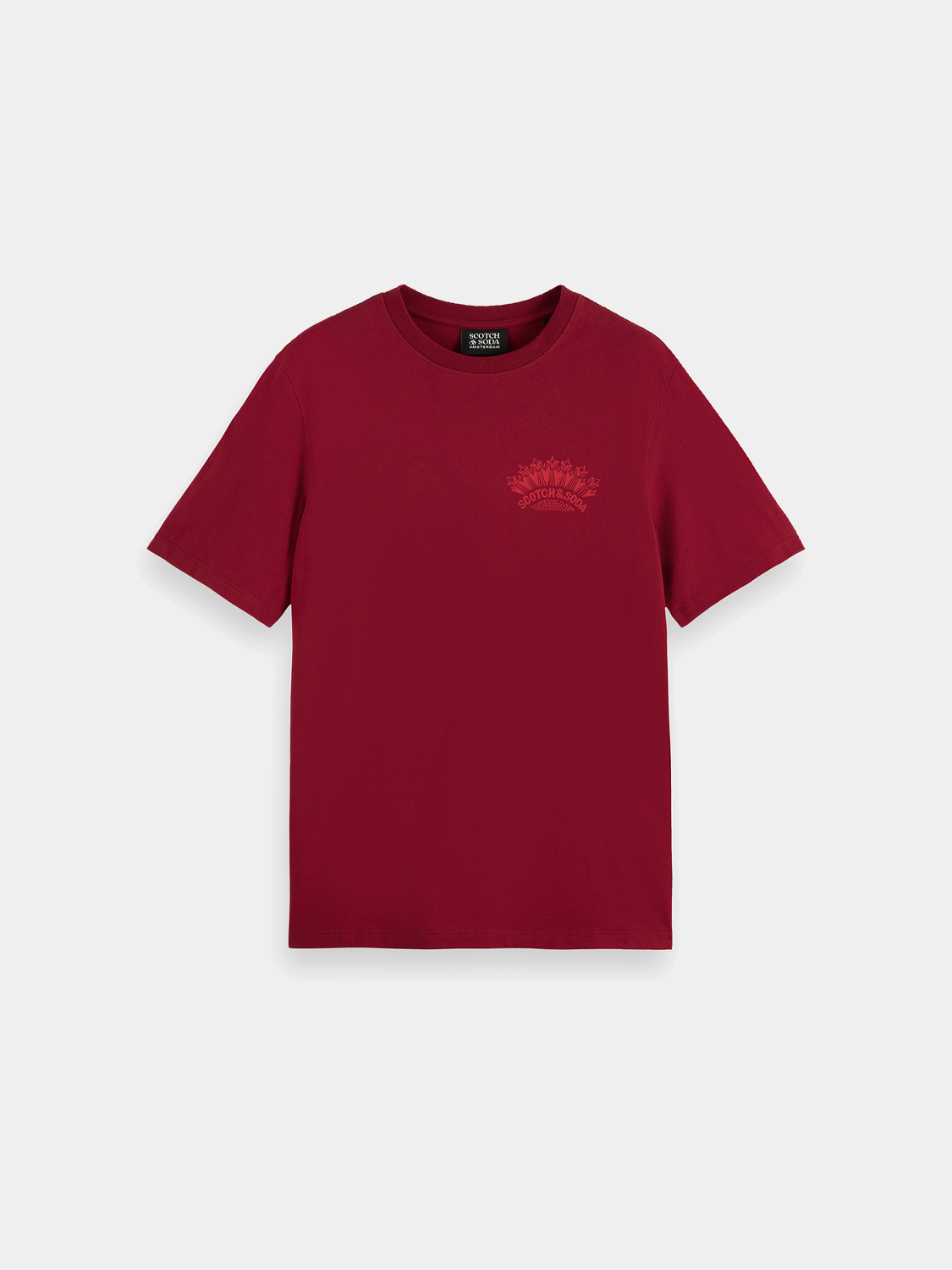 Scotch & Soda short sleeve artwork t-shirt with colorful graphic print on front, casual men's casual wear.