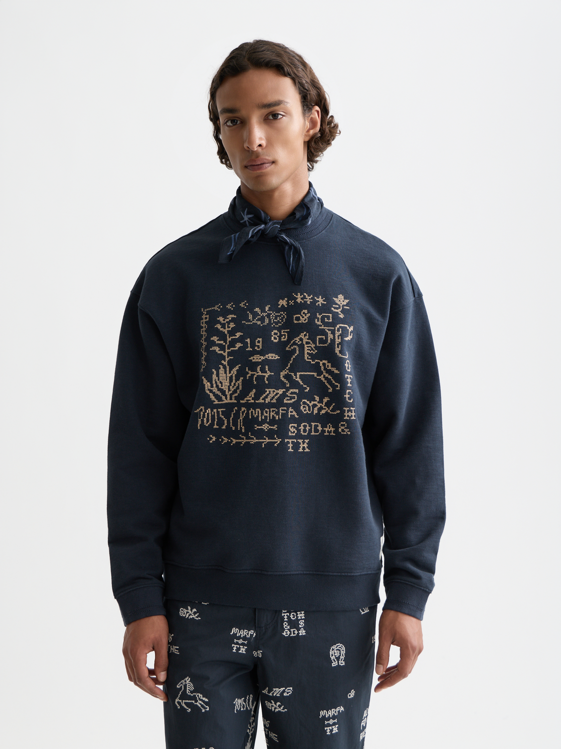 Embroidered artwork sweatshirt by Scotch & Soda featuring detailed embroidery on a casual sweats fabric.