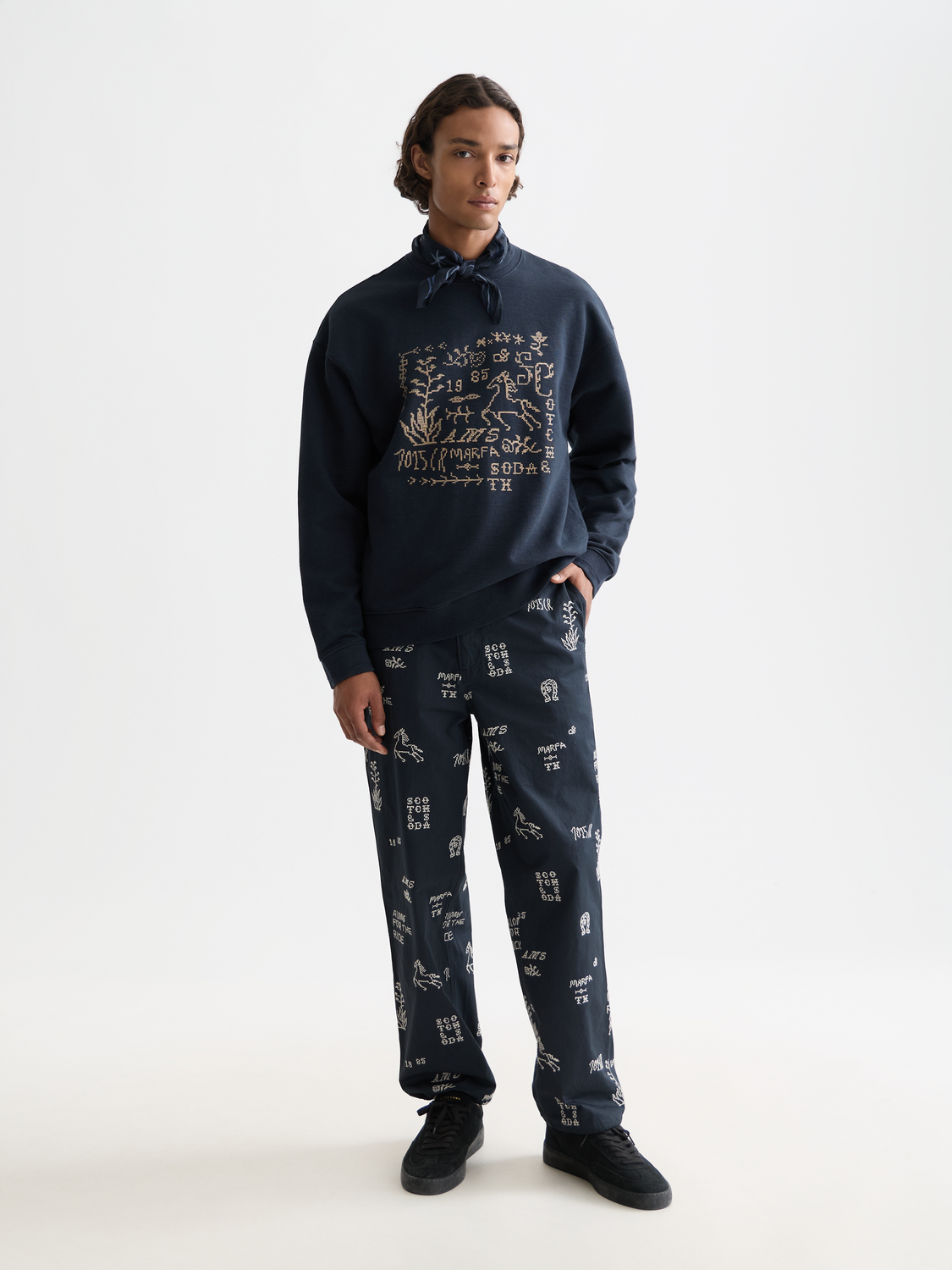 Embroidered artwork sweatshirt by Scotch & Soda featuring detailed embroidery on a casual sweatshirt front.