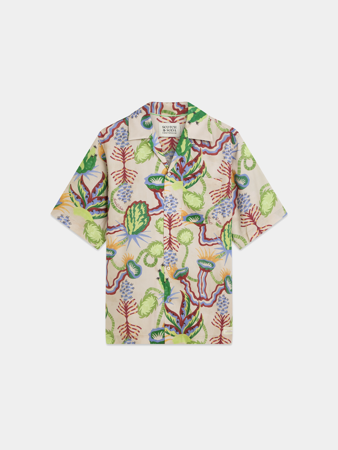 Printed short-sleeved shirt by Scotch & Soda featuring vibrant patterns and casual fit, ideal for summer wear.