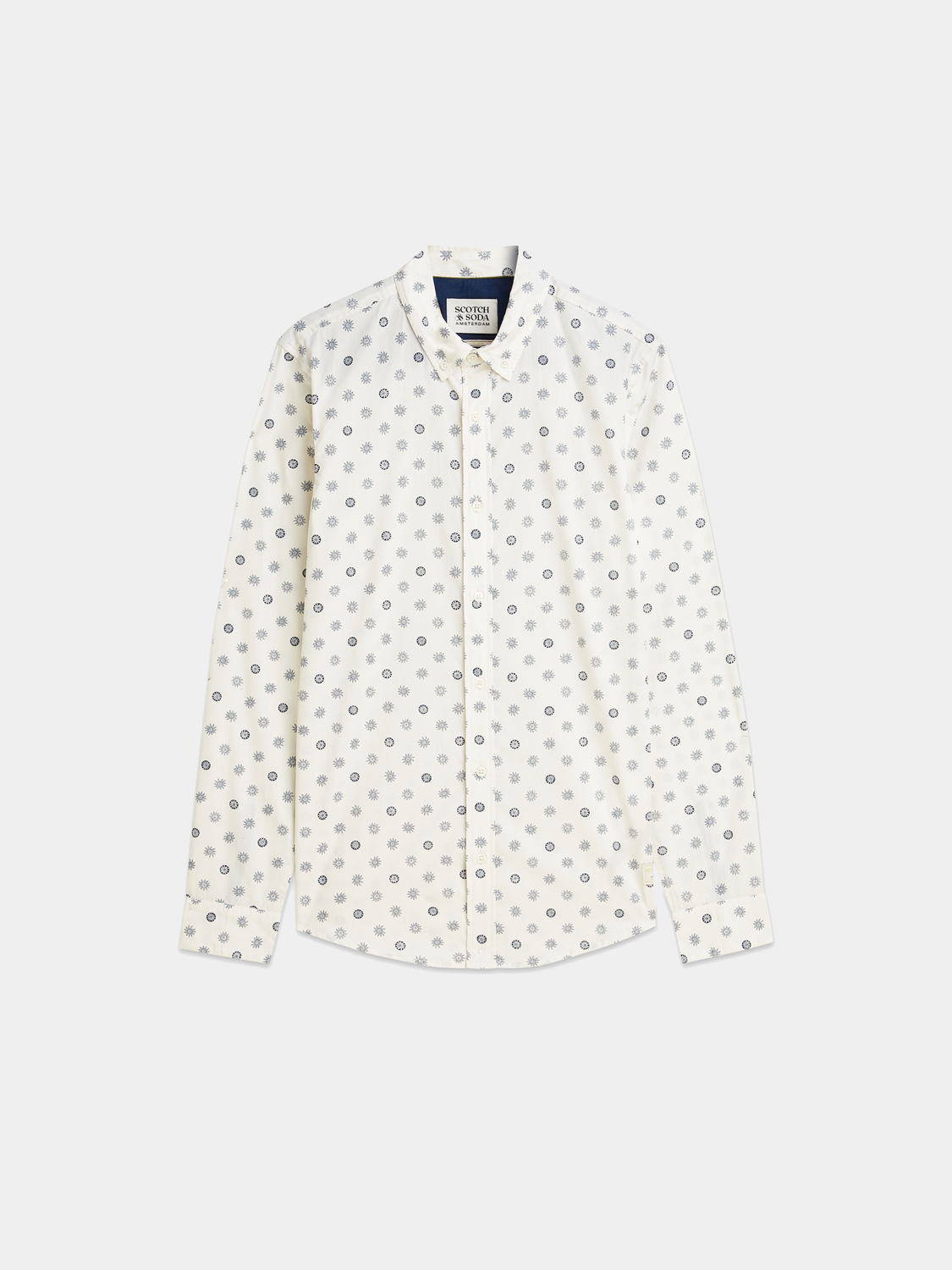 Long sleeve printed poplin shirt by Scotch & Soda, featuring a vibrant pattern and classic collar style.