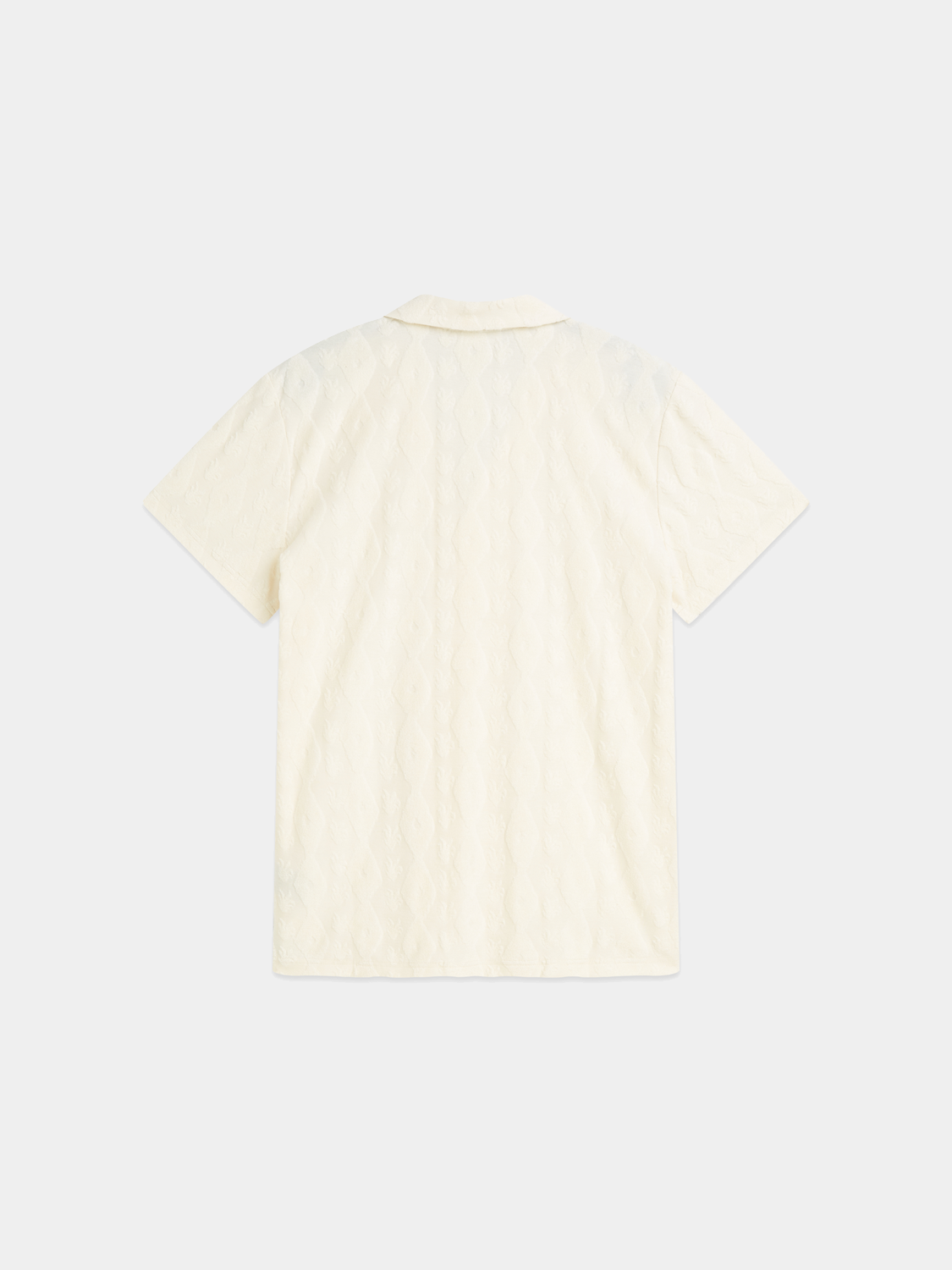 Scotch & Soda terry jacquard short-sleeved shirt with textured fabric and classic fit, displayed on a hanger.