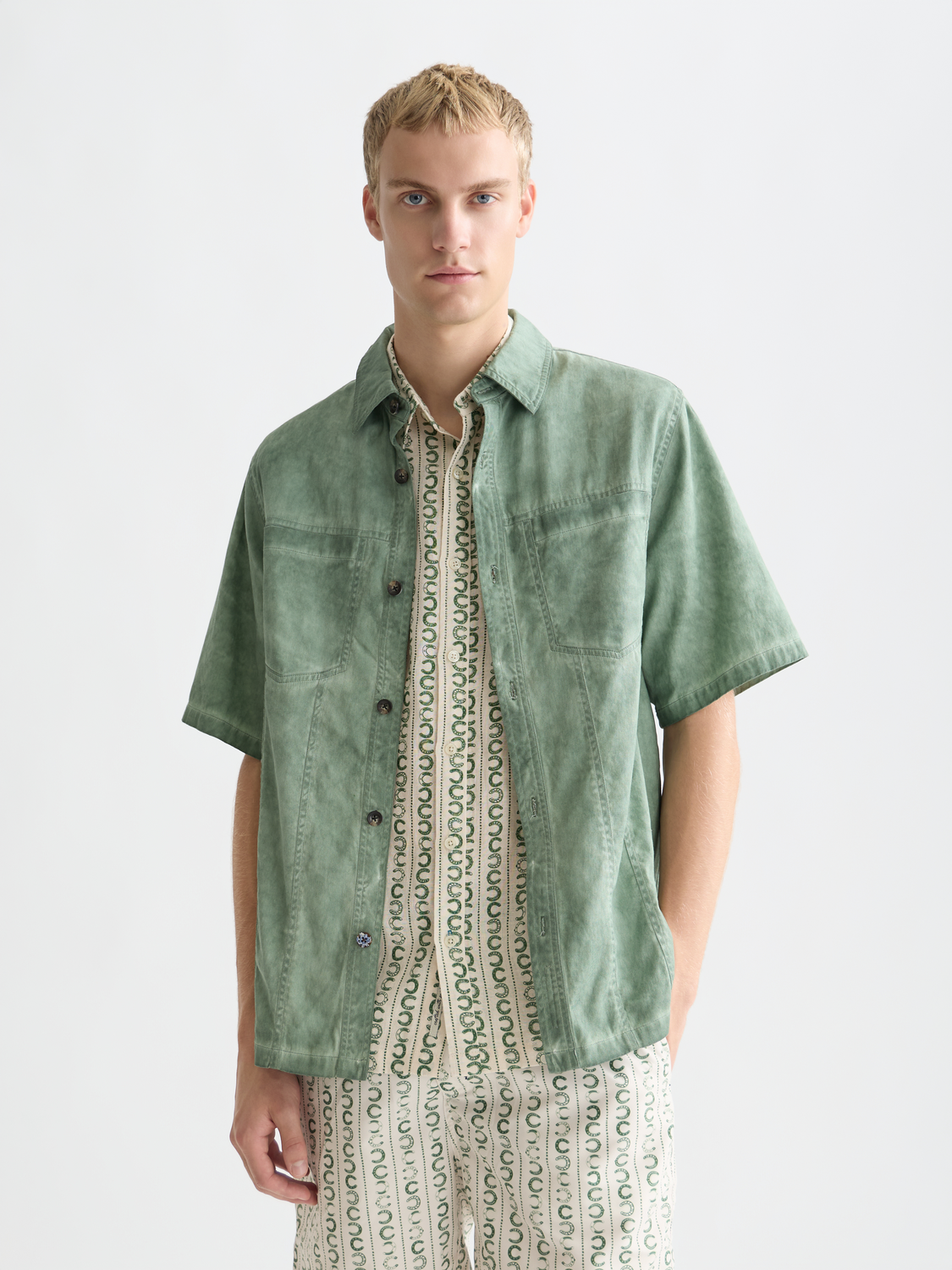 Washed short-sleeved shirt by Scotch & Soda featuring a casual fit, front button closure, and soft fabric in a relaxed style.