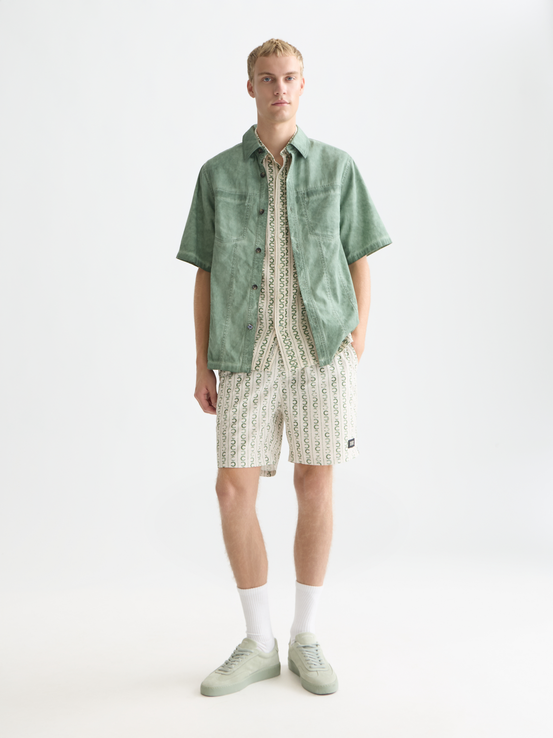 Washed short-sleeved Scotch & Soda shirt with a casual fit, featuring a button-down front and lightweight fabric.