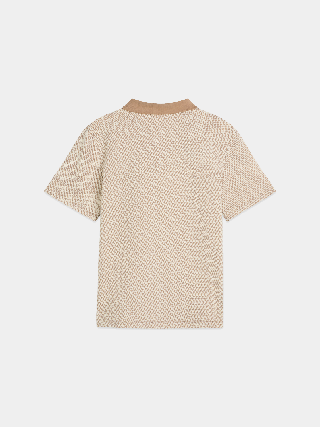 Black Scotch & Soda Jacquard polo shirt with intricate woven pattern and classic collar on a plain background.