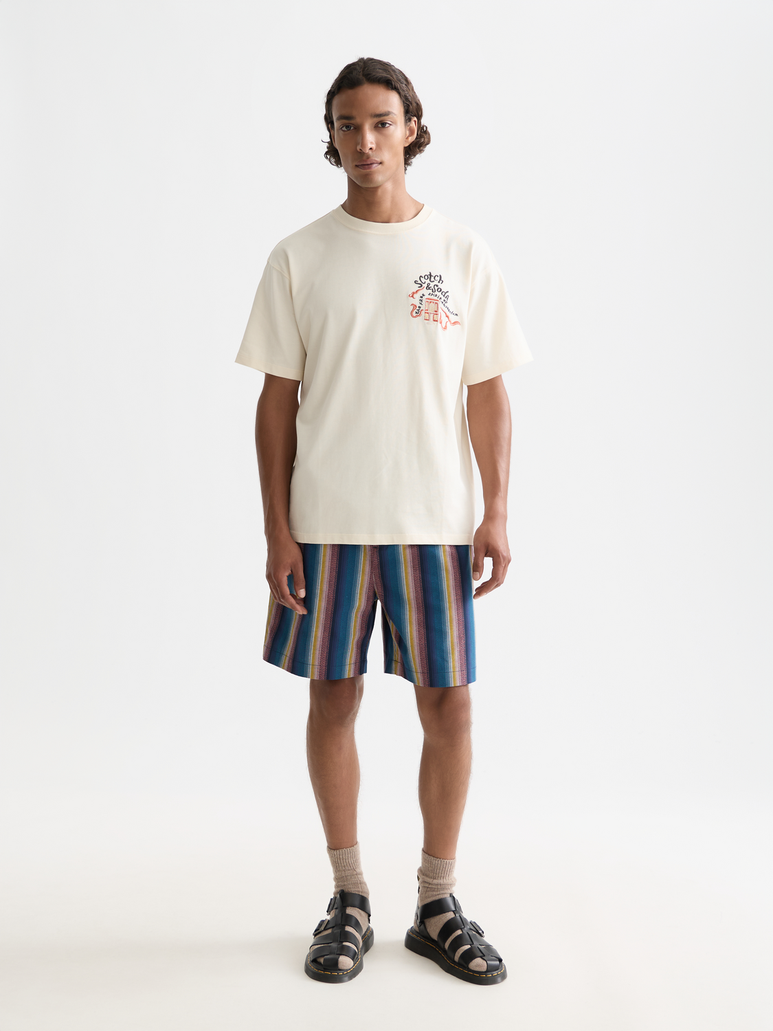 Short sleeve embroidered t-shirt by Scotch & Soda featuring colorful floral embroidery on soft cotton fabric.