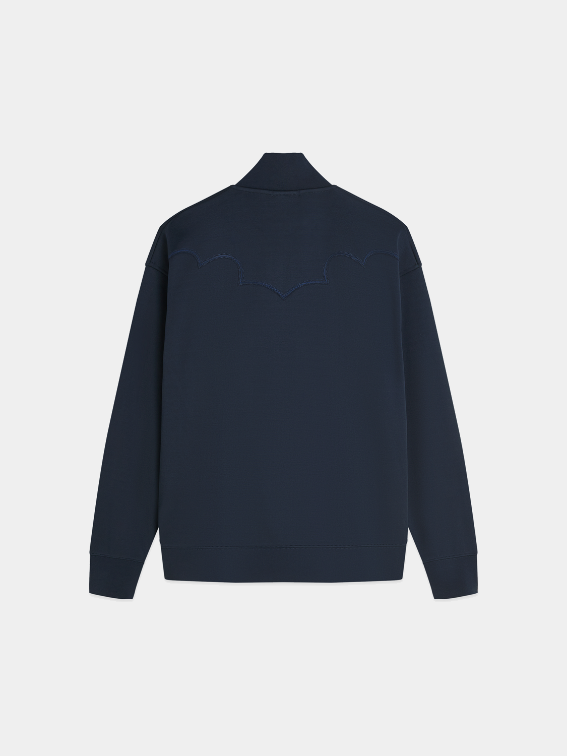 Dark blue Scotch & SODA interlock zip-through sweatshirt with a front zipper and ribbed cuffs, casual sweats for everyday wear.
