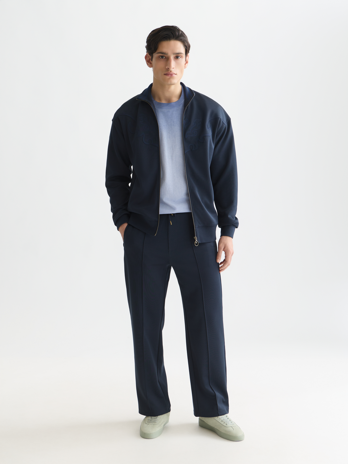 Scotch & Soda interlock zip-through sweatshirt in black, featuring a front zipper and casual fit for comfortable wear.