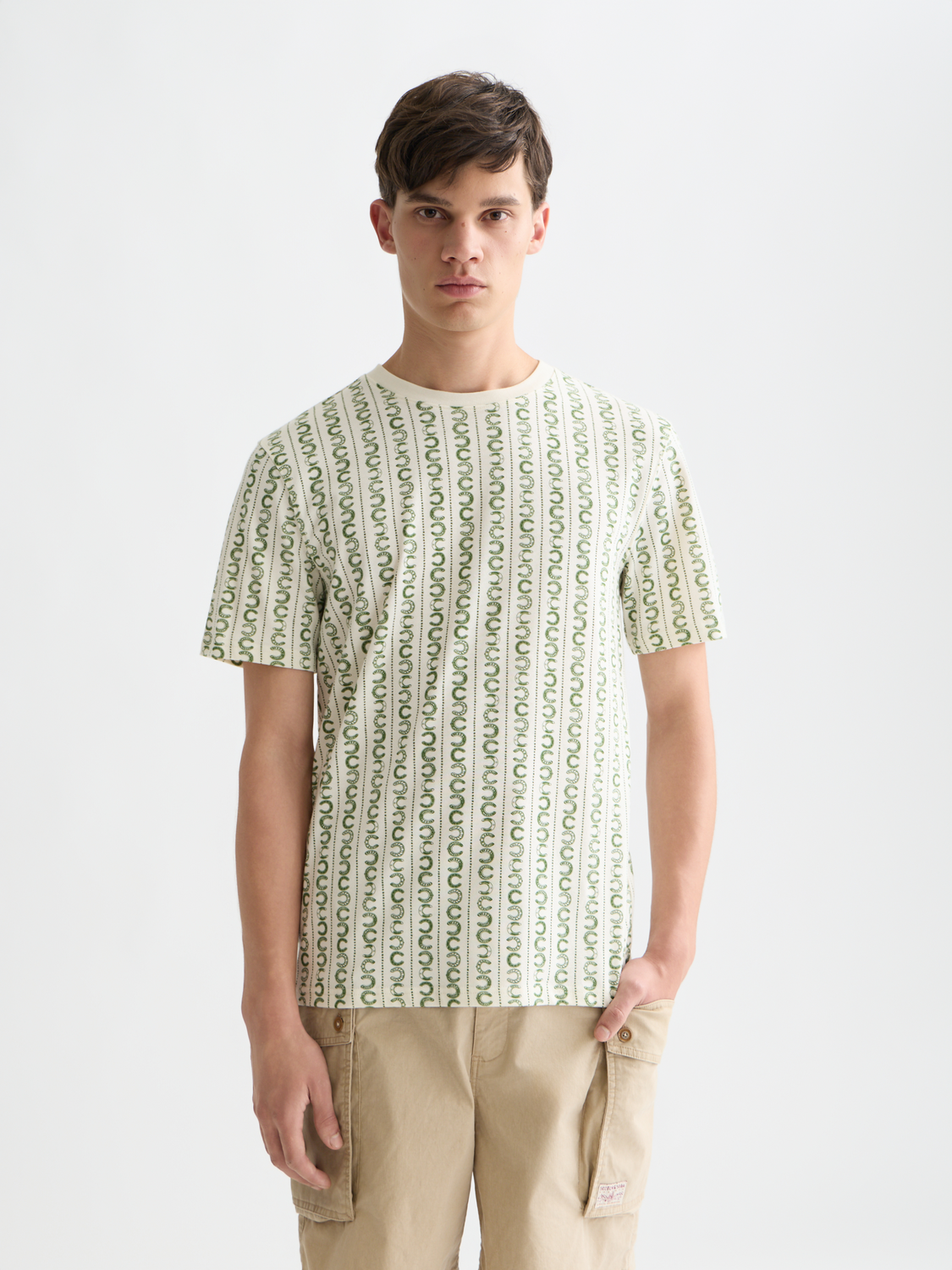 Printed Scotch & Soda short sleeve t-shirt with colorful graphic design on front, casual wear for men.