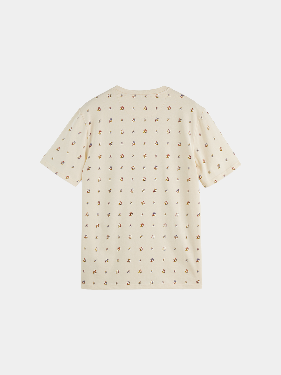Black printed SCOTCH & SODA short-sleeve t-shirt with graphic design, showcased on a plain background.
