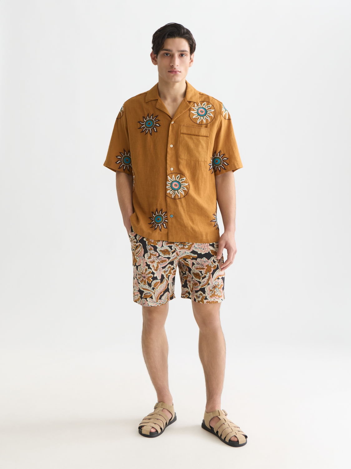Fave printed shorts by Scotch & Soda featuring colorful floral and geometric patterns on lightweight fabric.