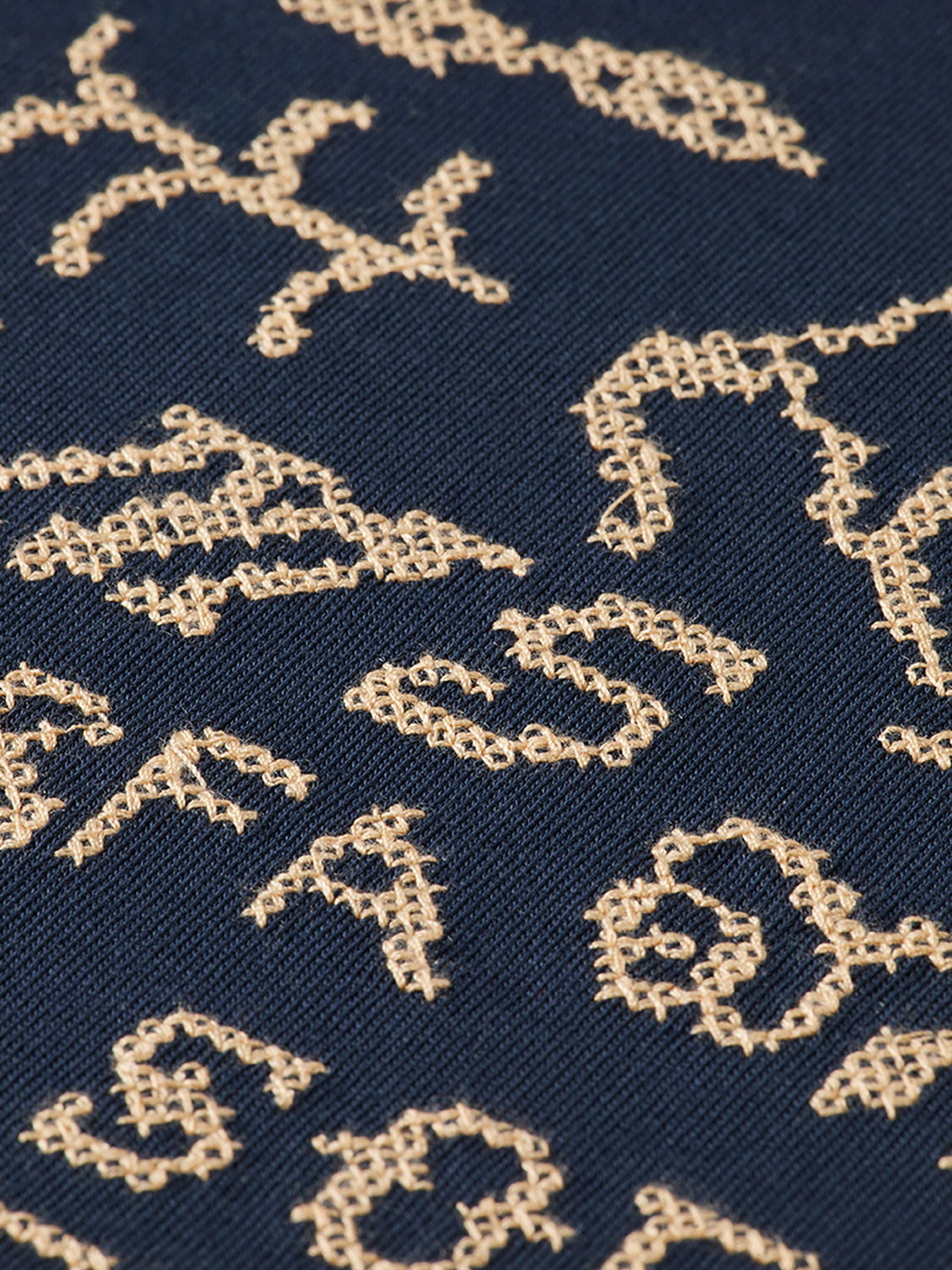 Short sleeve Scotch & Soda T-shirt featuring detailed cross-stitched artwork on the front.
