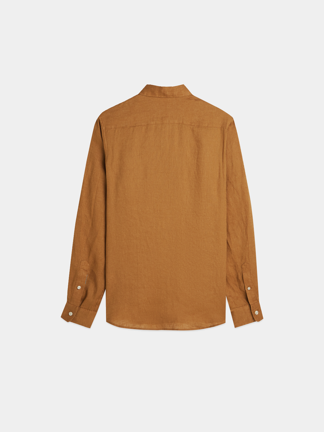 Long-sleeve Scotch & Soda linen shirt in natural beige with a relaxed fit, shown on a hanger.