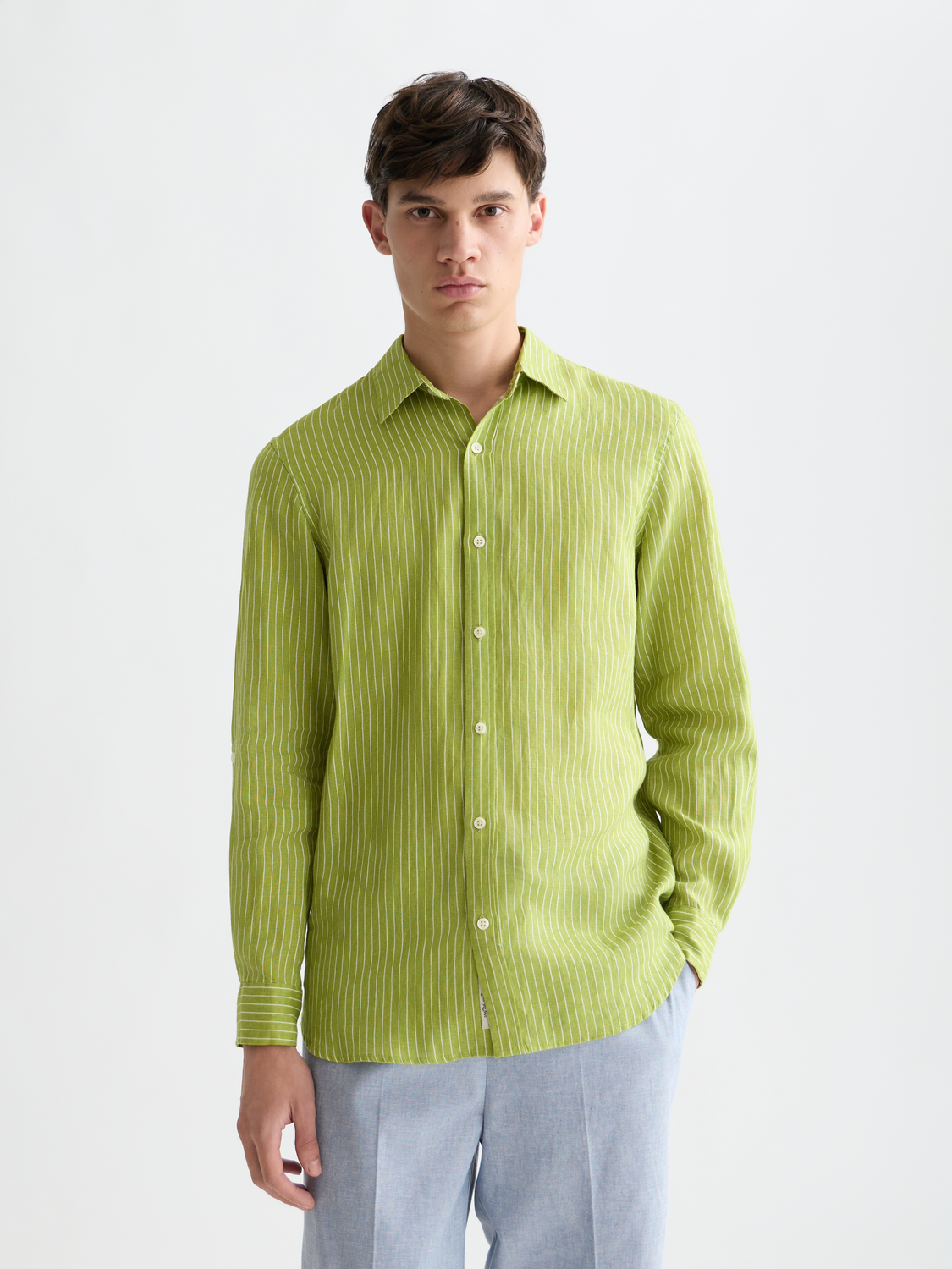 Long sleeve striped linen shirt by Scotch & Soda, featuring a classic pattern and lightweight fabric for casual wear.