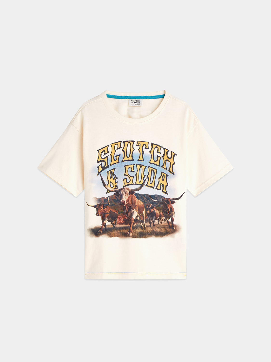 Kids' short-sleeve artwork t-shirt by Scotch & Soda featuring colorful graphic print on soft fabric.