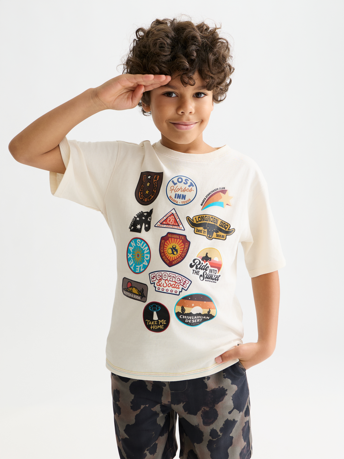 Kids artwork T-shirt by Scotch & Soda featuring colorful printed design on short-sleeve tee.