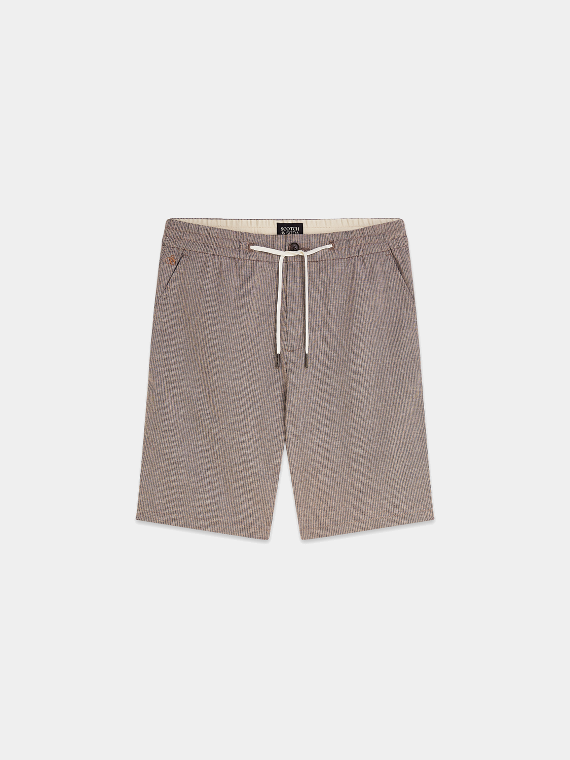 Light beige Scotch & Soda Fave cotton-linen shorts, casual fit with pockets, displayed on a neutral background.