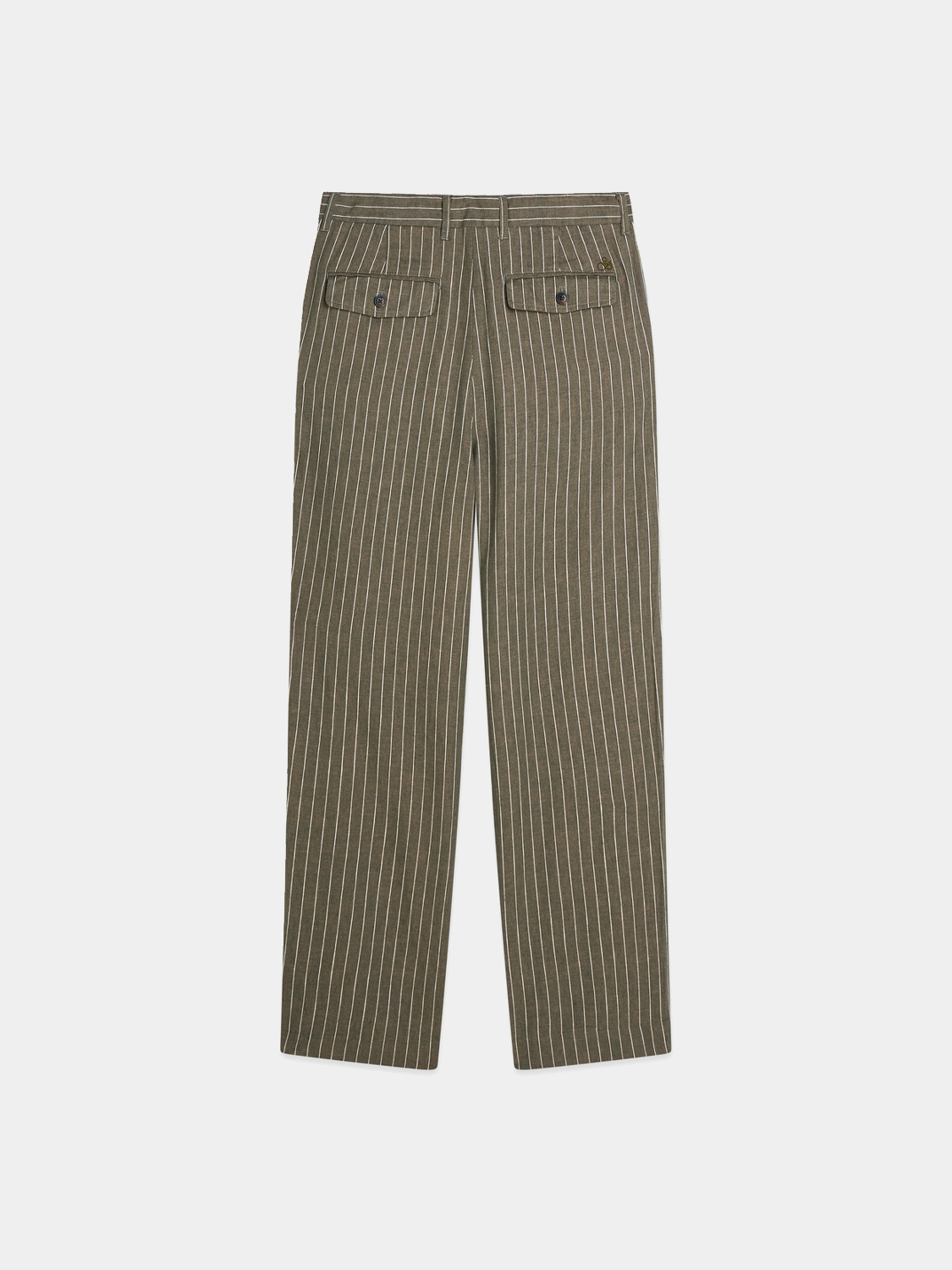 Pleated pinstriped Scotch & Soda chino pants with a tailored fit and classic design, shown in black fabric.