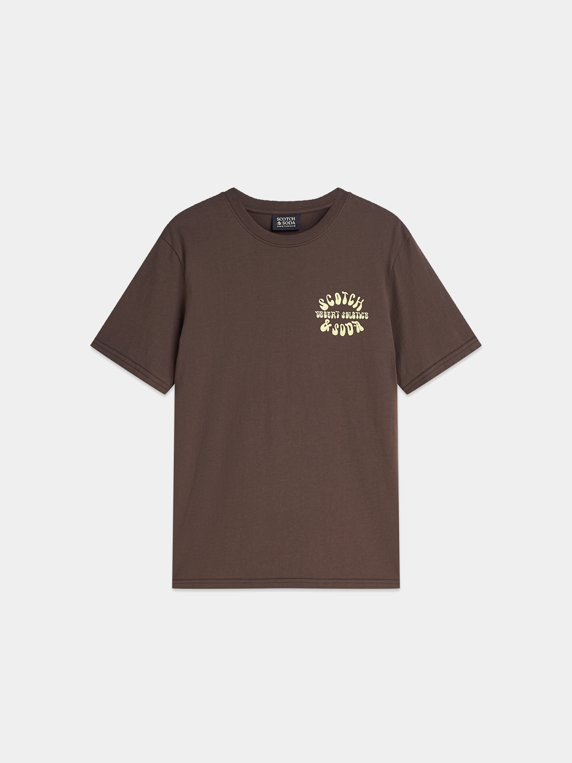 Short sleeve Scotch & Soda artwork T-shirt with colorful abstract design on front, casual fit, soft cotton fabric.